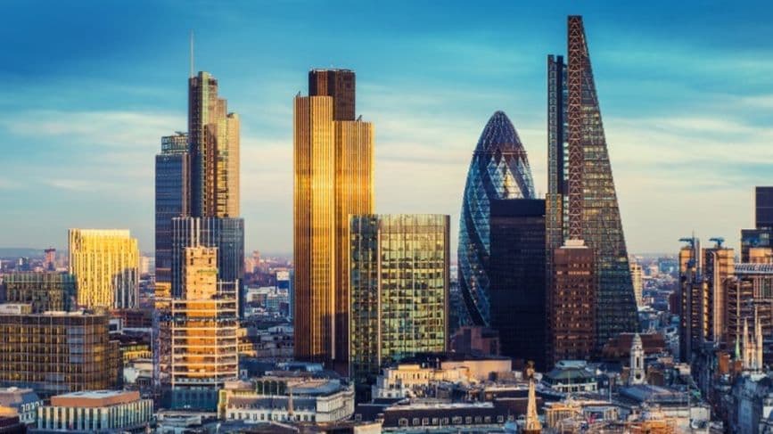 City of London skyline at sunset